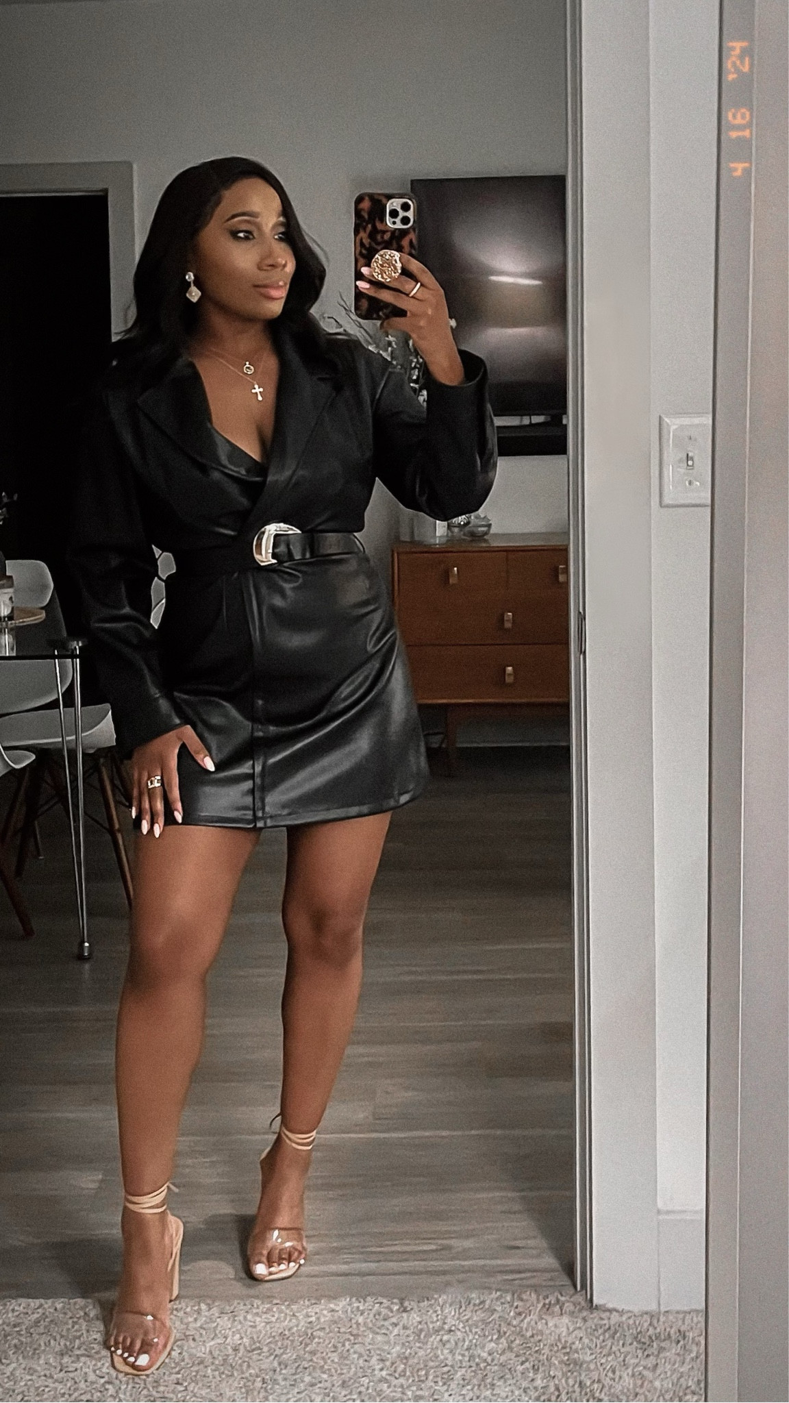 belted faux leather dress RIDE OR DIE FAUX LEATHER MINI DRESS – AKIRA main image 0