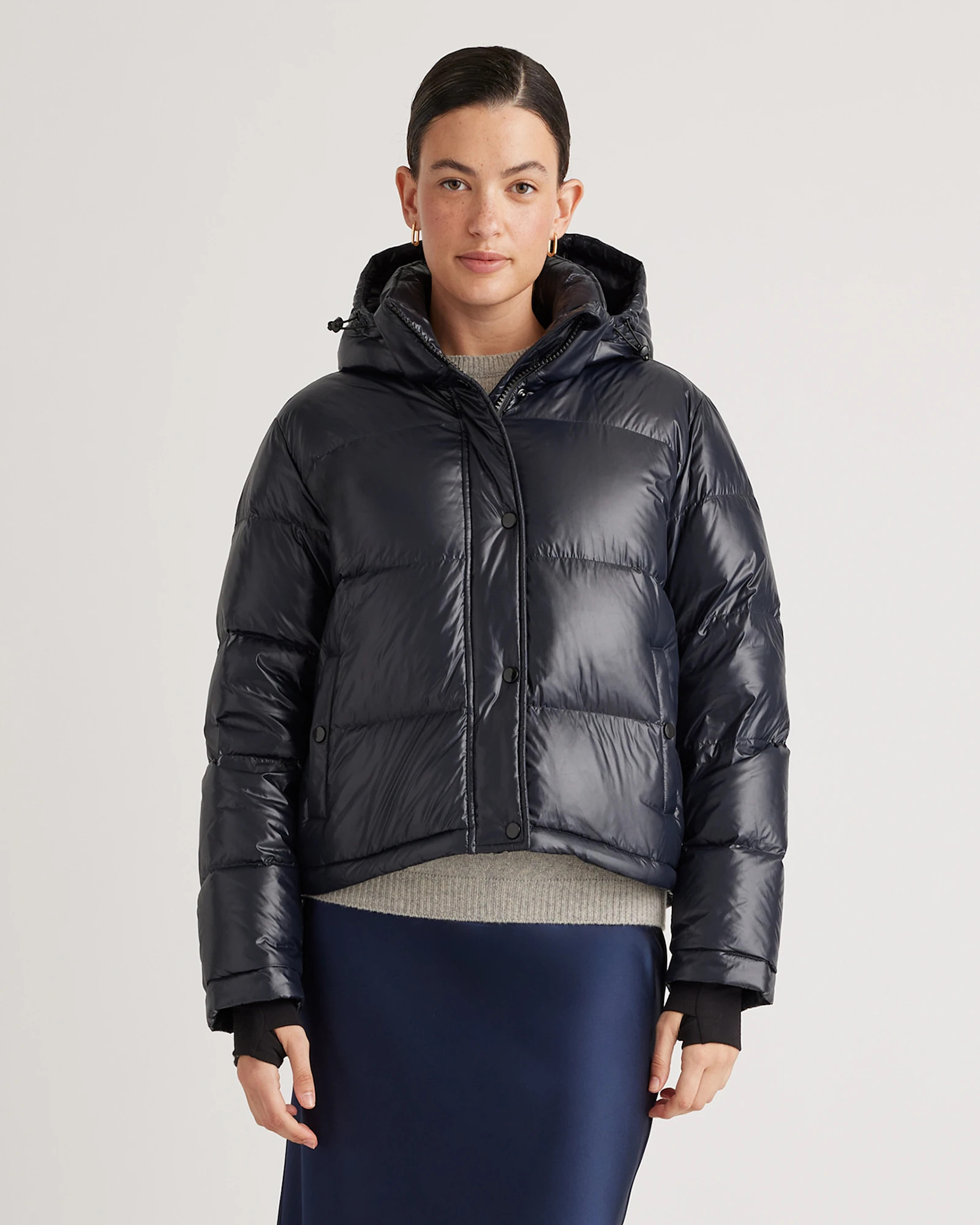 Quince | Women's Responsible Down Cropped Puffer Jacket in Blue, Size Medium, Recycled Polyester | Quince