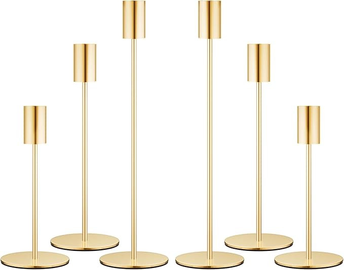 zeochyni Set of 6 French Gold Taper Candle Holders Candlestick Holders, Decor Candle Stick Candle... | Amazon (US)