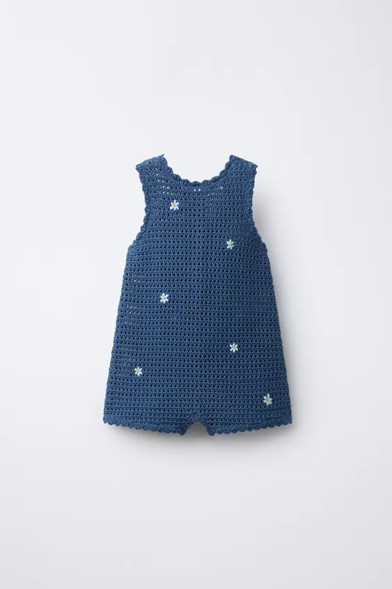 EMBROIDERED EYELET KNIT ROMPER | Zara US