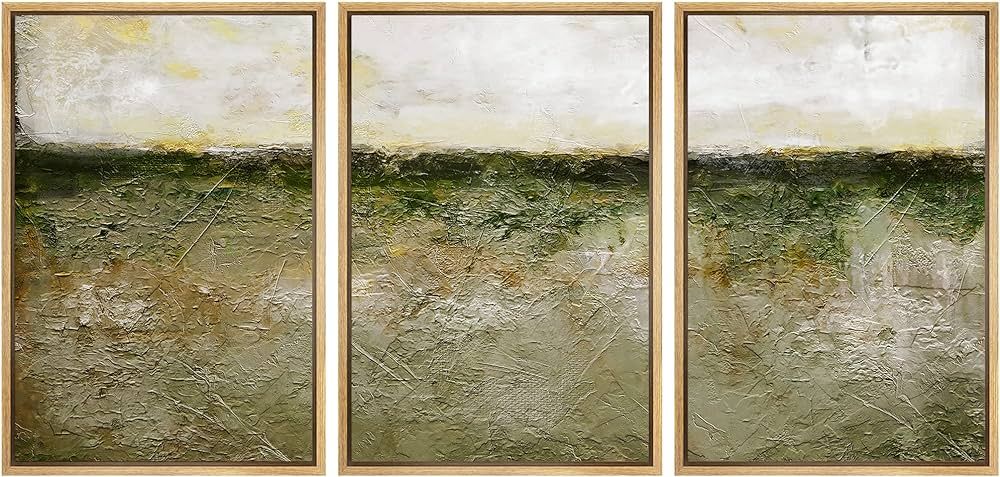 wall26 Framed Canvas Print Wall Art Set Pastel Watercolor Green Country Landscape Abstract Shapes... | Amazon (US)