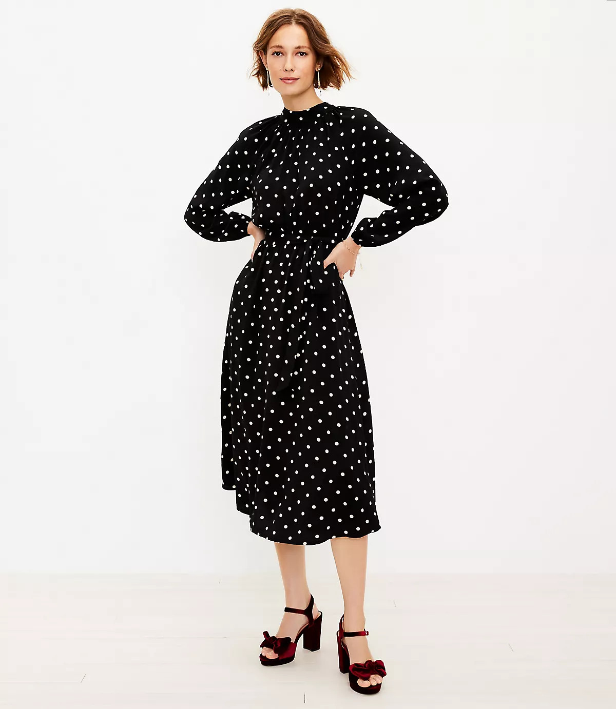 Polka Dot Mock Neck Midi Dress | LOFT | LOFT