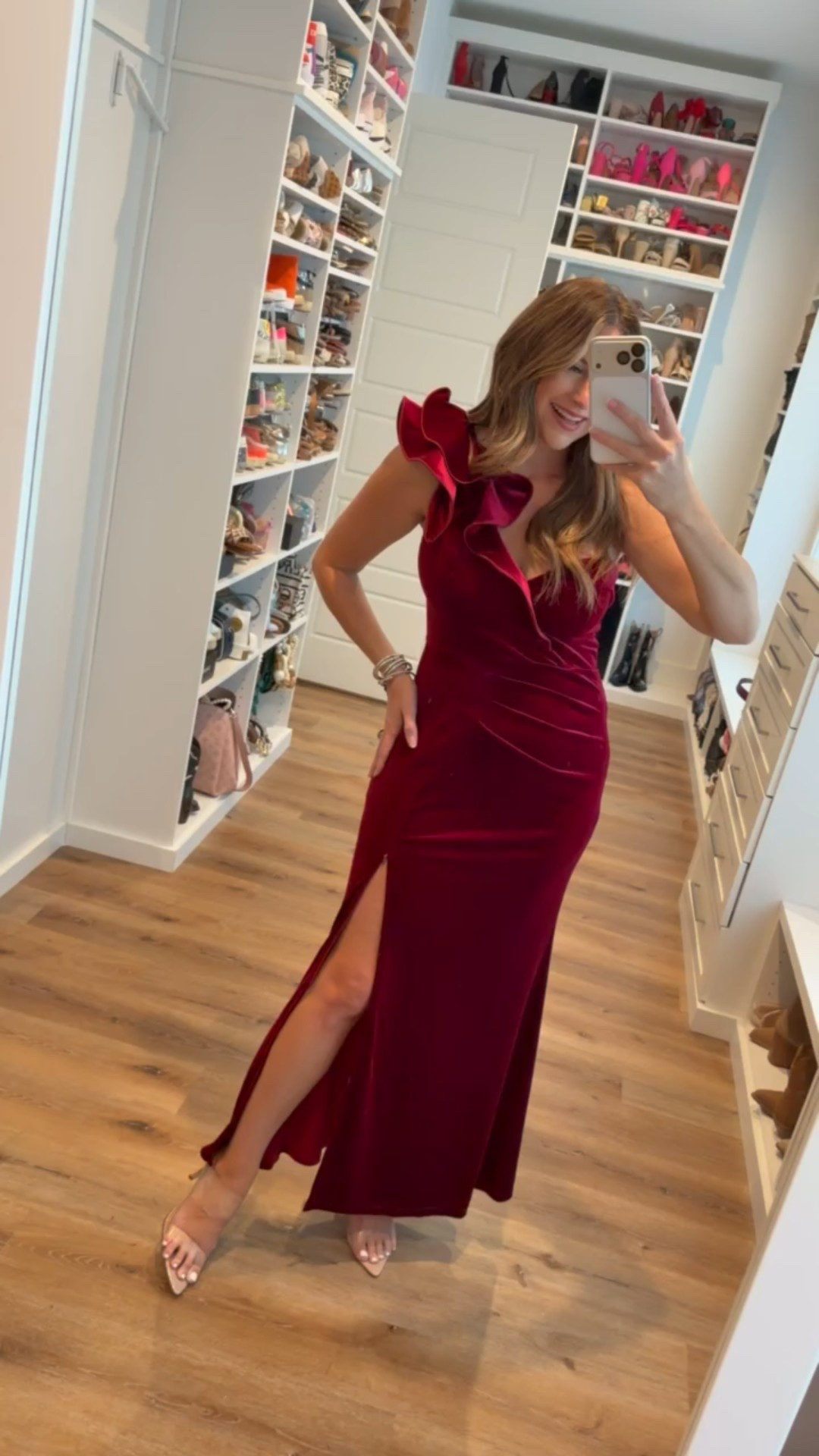 The most gorgeous holiday dress! One shoulder with a bow, other has a rhinestone strap and the coolest feature - the slit has a zipper! I’m in a medium and it fits tts. 

#LTKSeasonal #LTKFindsUnder100 #LTKHoliday