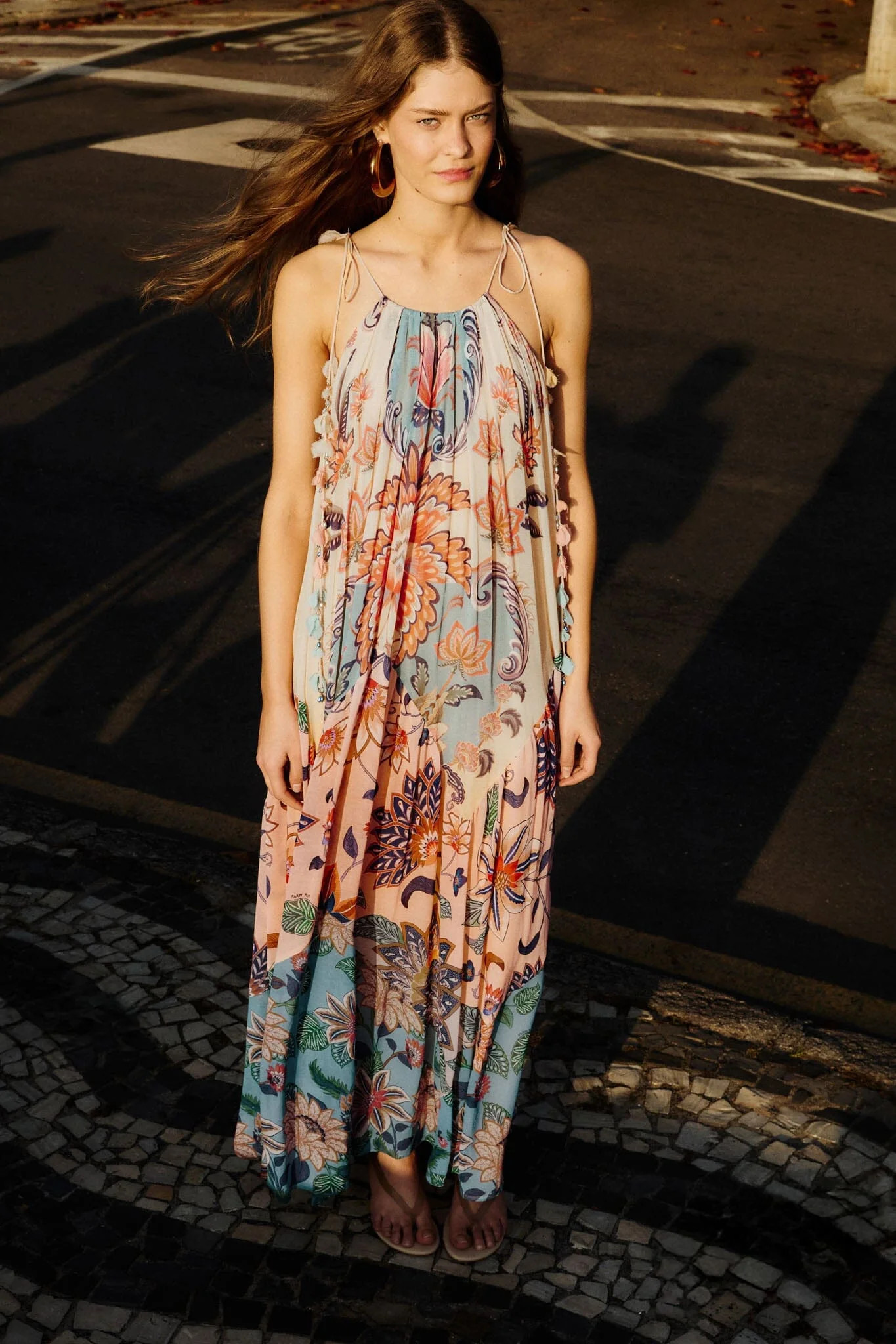 Multicolor Boho Floral Delhi Pleated Maxi Dress | FARM Rio | FarmRio (US)