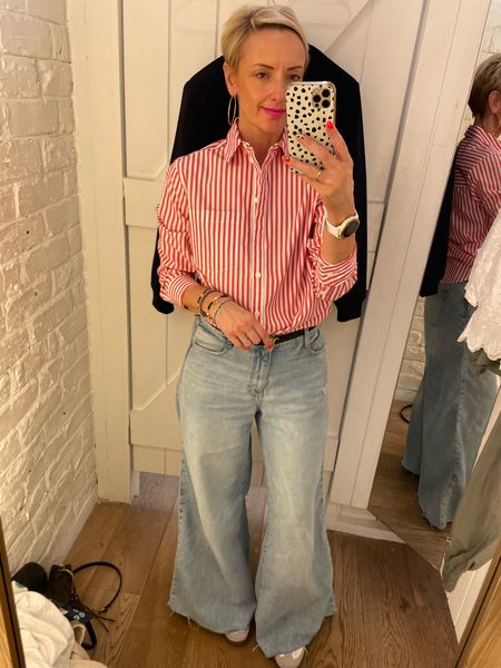 We all need a candy stripe shirt in our wardrobe! Low. This one from river! Oversized I’m wearing a small! 

#LTKover40 #LTKworkwear #LTKstyletip