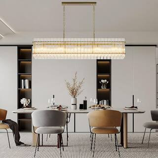 10-Light Gold Modern Crystal Glass Linear Chandelier for Kitchen Island and Dining Room with LED included | The Home Depot