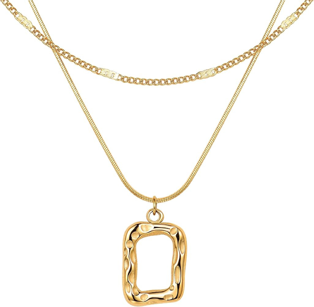 Evabelle Gold Layered Necklace for Women Girls Trendy Jewelry 14K Real Gold Plated Chunky Chain S... | Amazon (US)