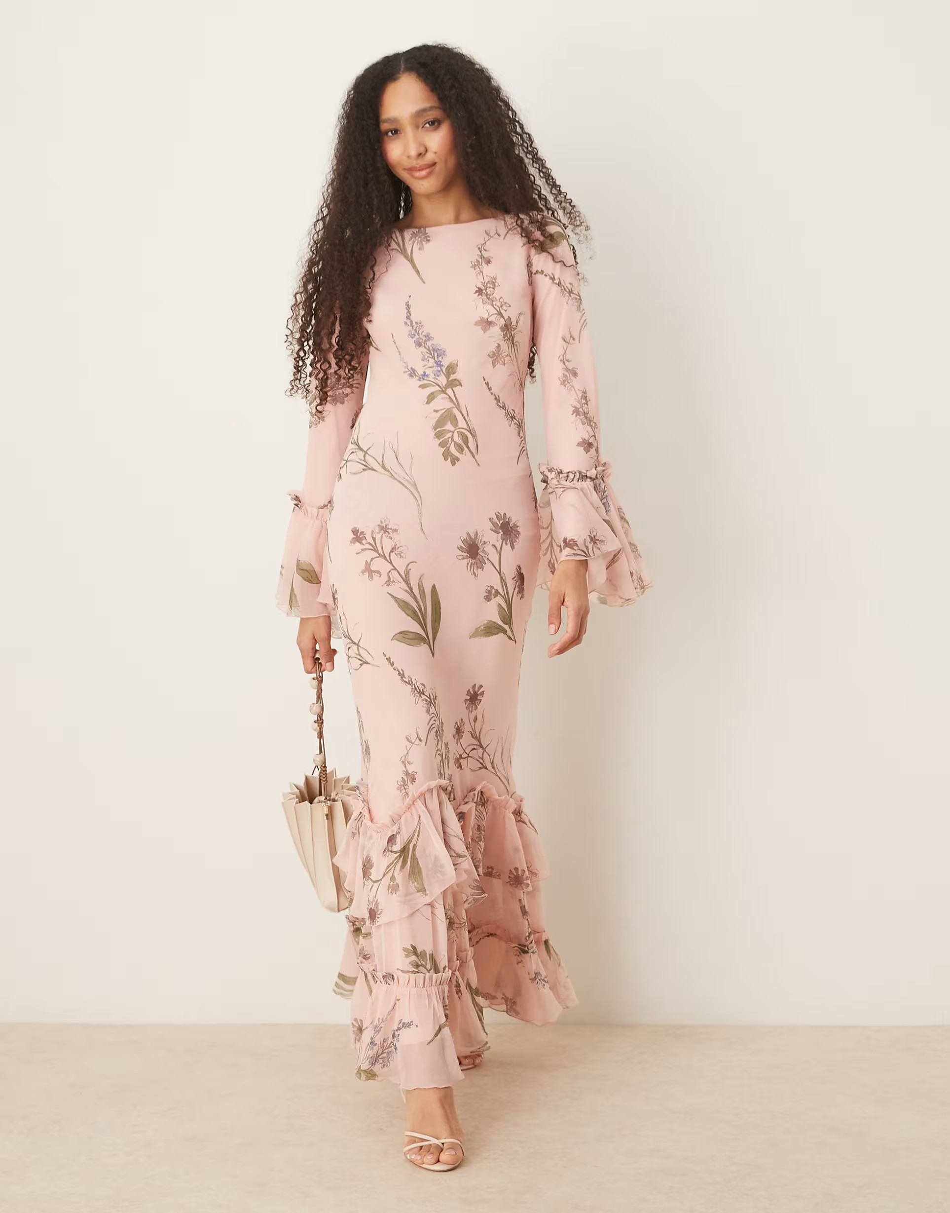 ASOS DESIGN tiered ruffle long sleeve chiffon maxi dress in floral print | ASOS | ASOS (Global)