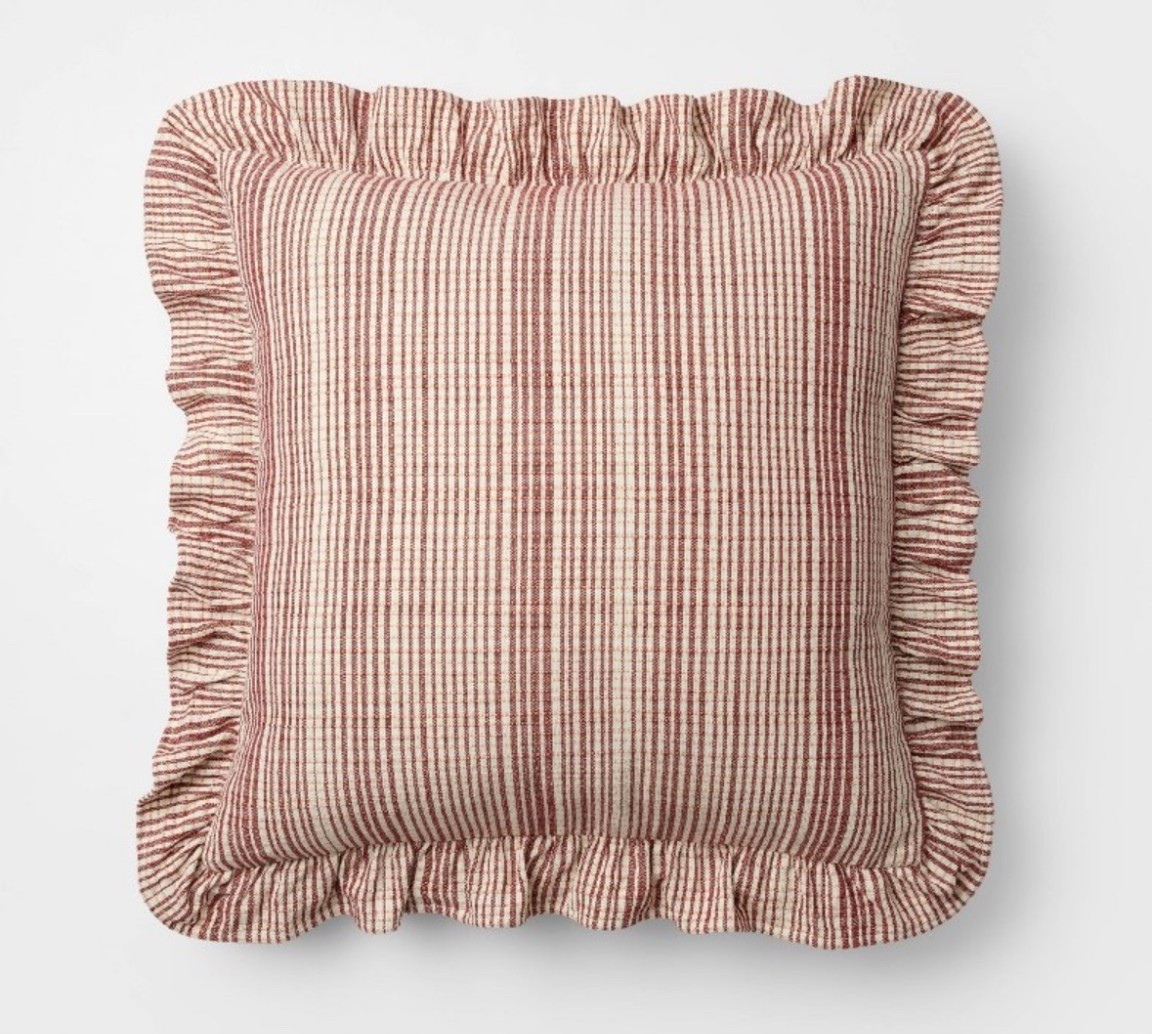 Burgundy/Cream plaid ruffle pillows. The perfect to add to any couch or chair this holiday season! ✨ 

#LTKHome #LTKSeasonal #LTKHoliday