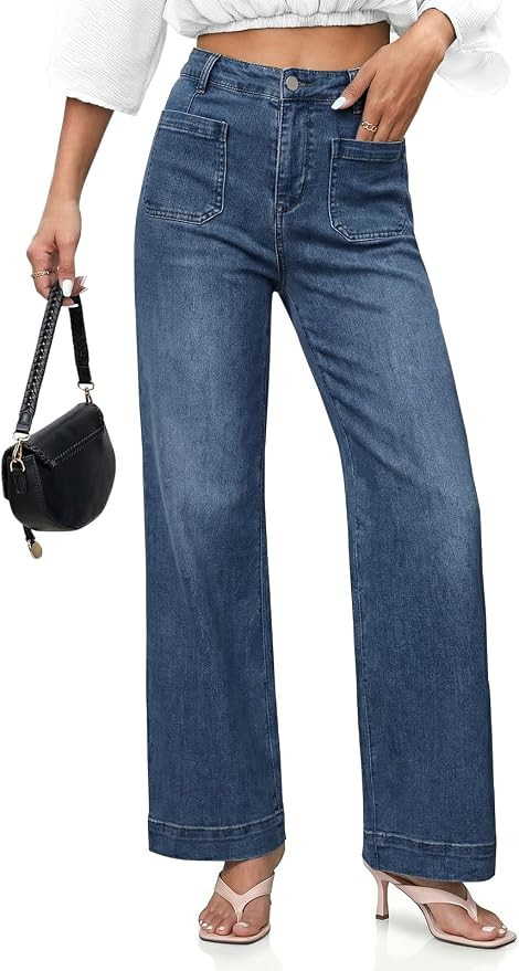 Cicy Bell Womens Wide Leg Jeans High Waisted Straight Leg Denim Pants | Stretchy,Patch Pocket,Ful... | Amazon (US)