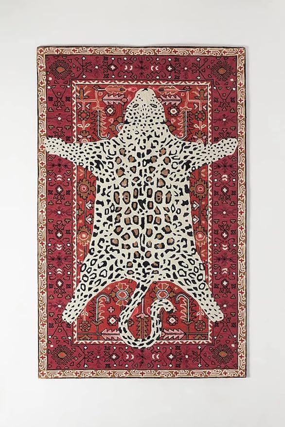 Anthropologie 5x8 8x10 9x12 Octavia Red Leopard Handmade Tufted Woolen Area Rug (5x8 ft) | Amazon (US)