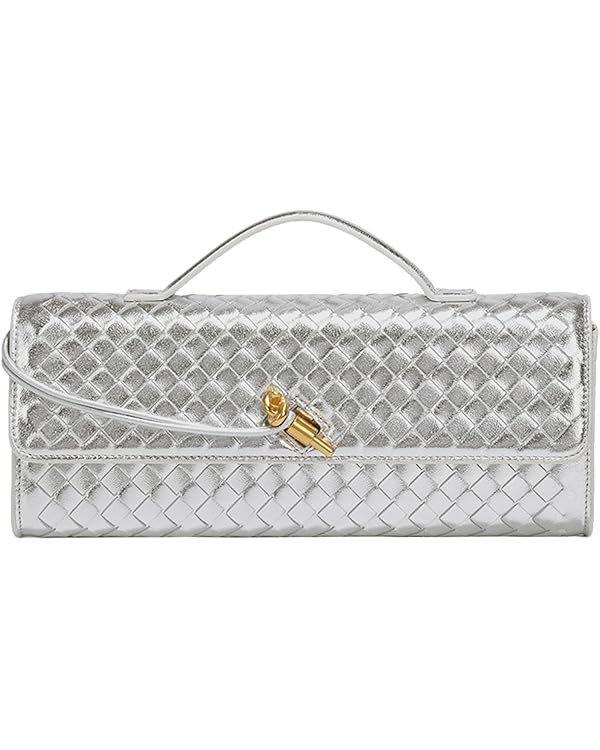 Evening Clutch Bag for Women, Woven Clutch Purse, Handwoven Crossbody Shoulderbag Leather Handbag | Amazon (US)