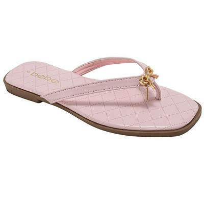 bebe Women’s Flat Sandals – Cute Summer Sandals for Women, Stylish Beach Shoes and Flats with Ribbon, Blush - 9 | Target