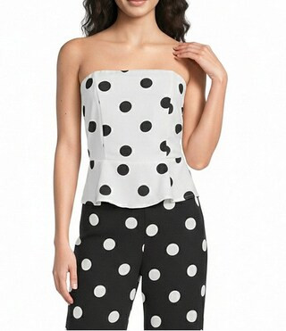 Sugarlips Randal Polka Dot Strapless Coordinating Peplum Top | Dillard's | Dillard's