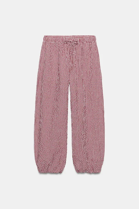 GATHERED GINGHAM PANTS | Zara US