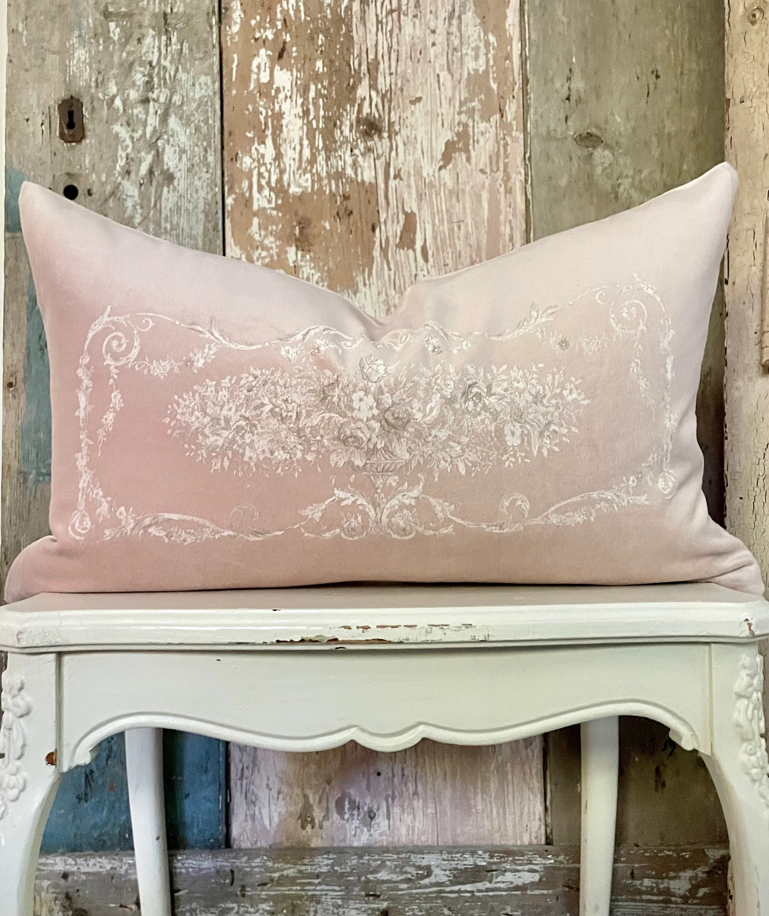 Beige Pink Floral Velvet Lumbar Pillow Cover, Vintage Aubusson Throw Pillow, French Country Decor, Cottage Chic, 12” x 20” | Etsy (Global)