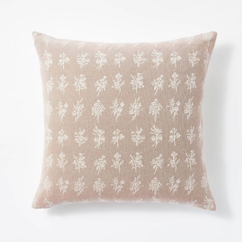 Woven Floral Square Throw Pillow Clay/Cream - Threshold&#8482; designed with Studio McGee | Target