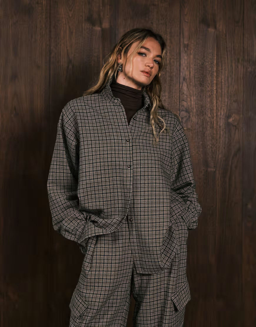 ASOS DESIGN oversized shacket co-ord in check-Multi | ASOS (Global)