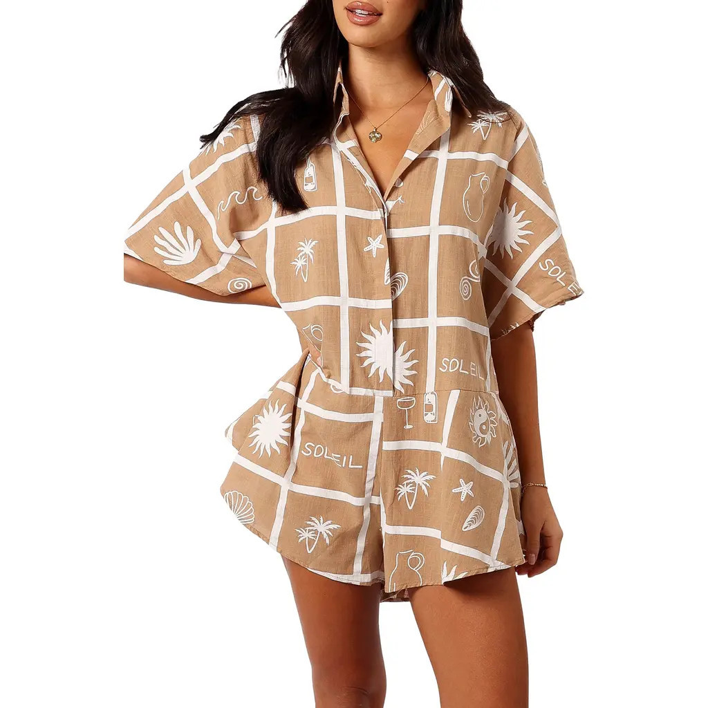 Petal & Pup Sebastian Cotton Romper in Tan Soleil Print at Nordstrom, Size X-Small | Nordstrom