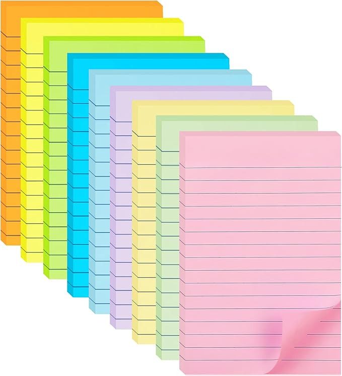 9 Pack Lined Sticky Notes, 4X6 in, 9 Pastel Colors Large Ruled Stickies Colorful Super Sticking P... | Amazon (CA)