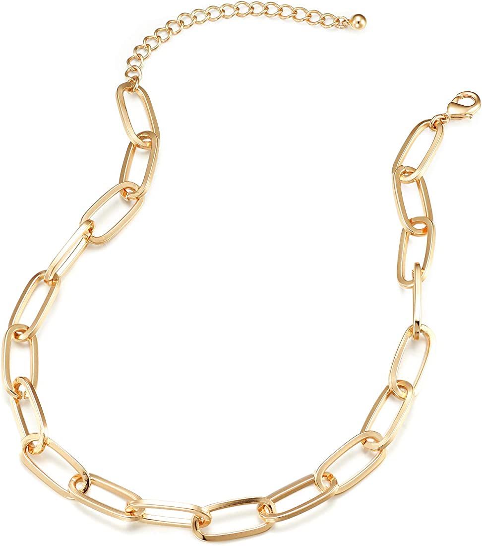 LANE WOODS Gold Chain Necklace and Bracelet for Women Ladies Dainty and Chunky Chain Link Paperclip  | Amazon (US)