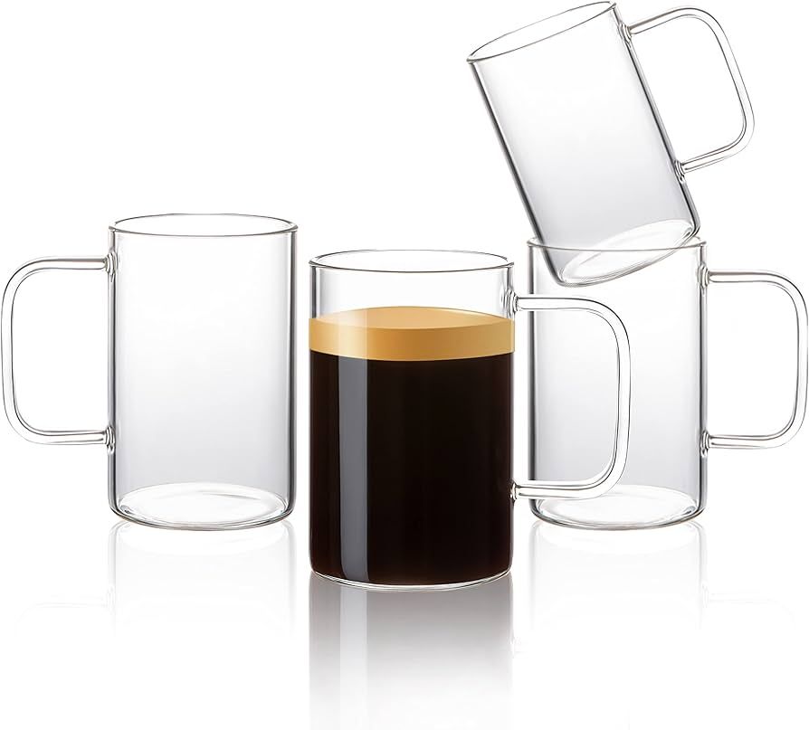 Aquach Clear Glass Coffee Mugs 18 Oz. Set of 4, Clear Glass Cups with Handle for Tea Beverage | Amazon (US)