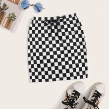 Drawstring Waist Checkered Skirt | SHEIN