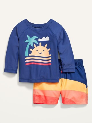Graphic Long-Sleeve Rashguard & Swim Trunks Set for Baby | Old Navy (US)