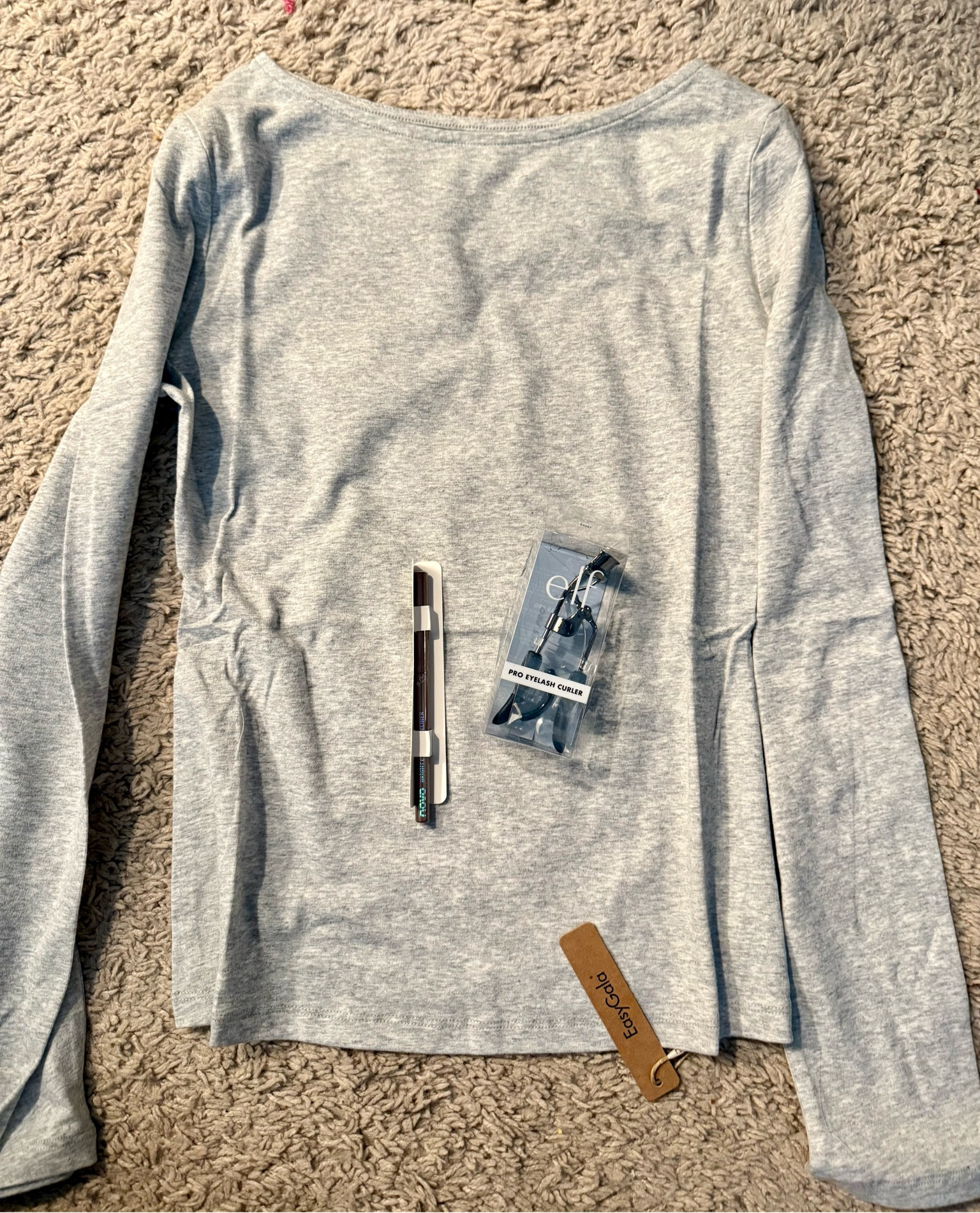 Recent Amazon purchase! 
-grey Amazon long sleeve top, elf eyelash pro curler , brown eyeliner , makeup products , lash curler , basic tops from Amazon 

#LTKFindsUnder50 #LTKMostLoved #LTKStyleTip