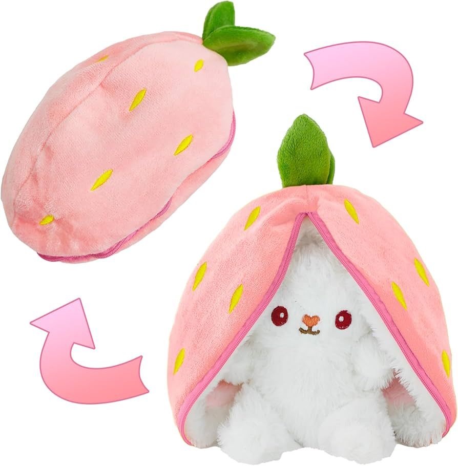 Easter Strawberry Bunny Stuffed Animals, Reversible Cuddle Bunny Plushies Transformed into Little... | Amazon (US)