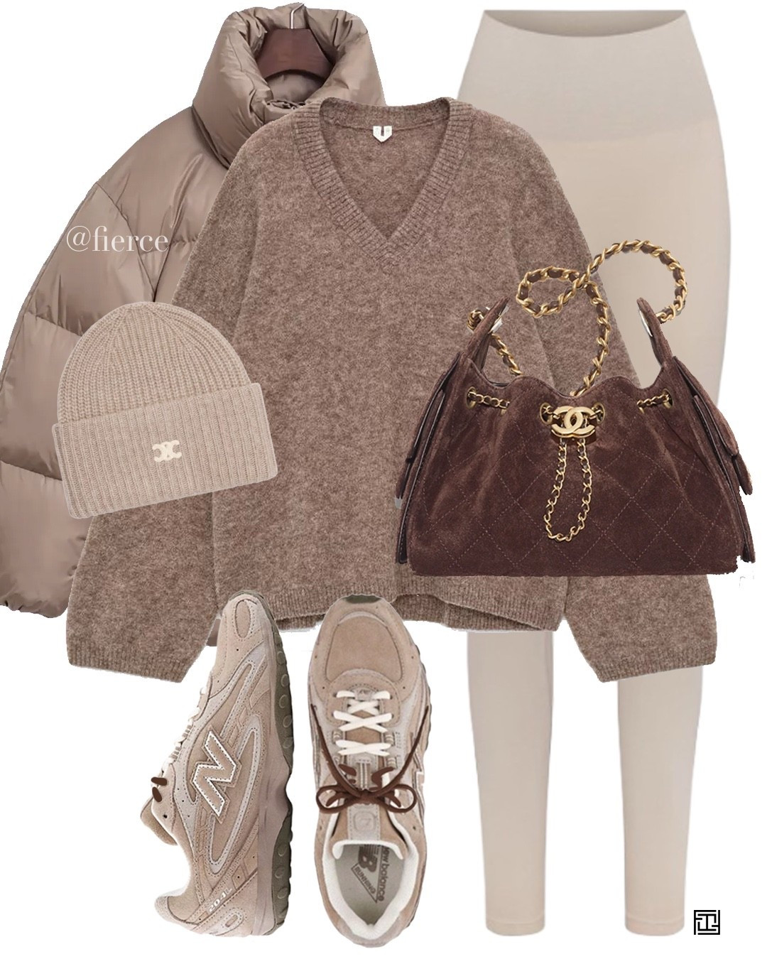 Cream leggings taupe beige puffer jacket suede brown Chanel 25 bag suede new balance 204l taupe beige jumper casual weekend outfit athleisure outfit 

#LTKwinter #LTKuk #LTKeurope