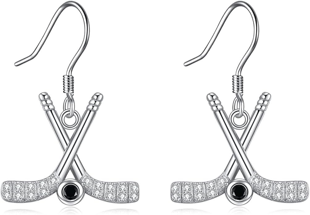 YAFEINI Hockey Earrings Gifts Sterling Silver Hockey Stick and Ball Earrings Hockey Jewelry for W... | Amazon (US)