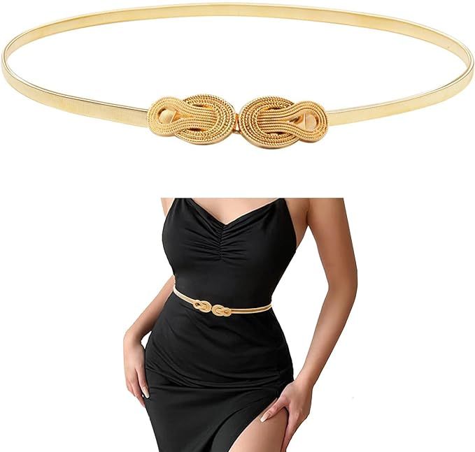 E-Clover Womens Fashion Metal Stretch Waist Skinny Belt Waistband | Amazon (US)