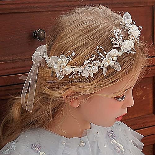 Campsis Princess Flower Crystal Headpiece Gold Rhinestone Pearl Headband Alloy Floral Bridal Hair Ac | Amazon (US)