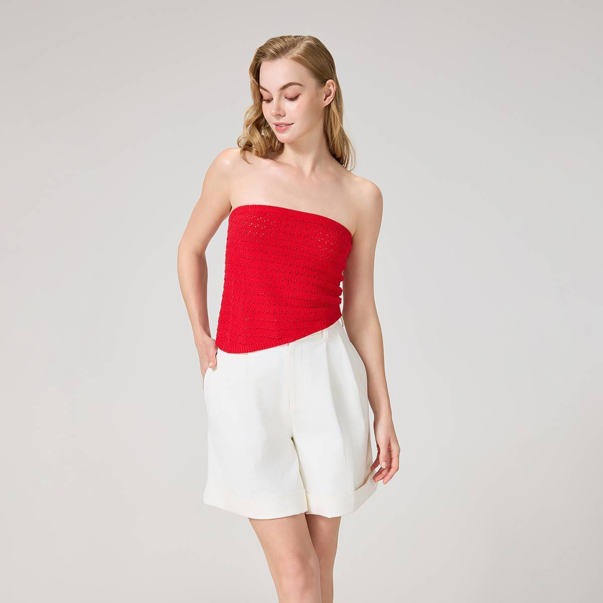Women's Textured Asymmetrical Bandeau Sweater - A New Day\u2122 Red XXL | Target