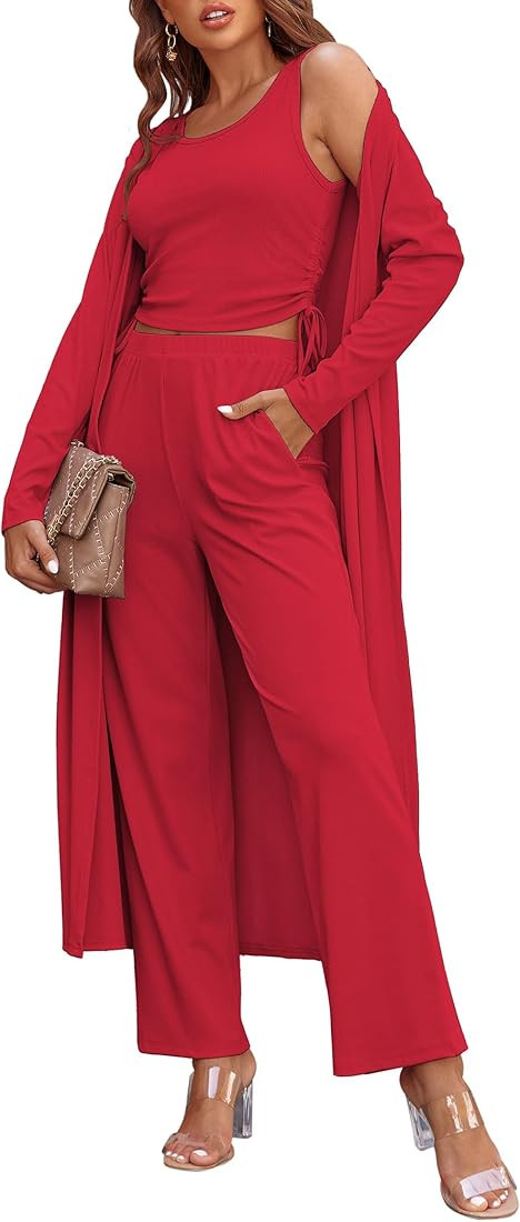 Ekouaer Women's 3 Piece Knit Lounge Set Sweatsuit | Amazon (US)