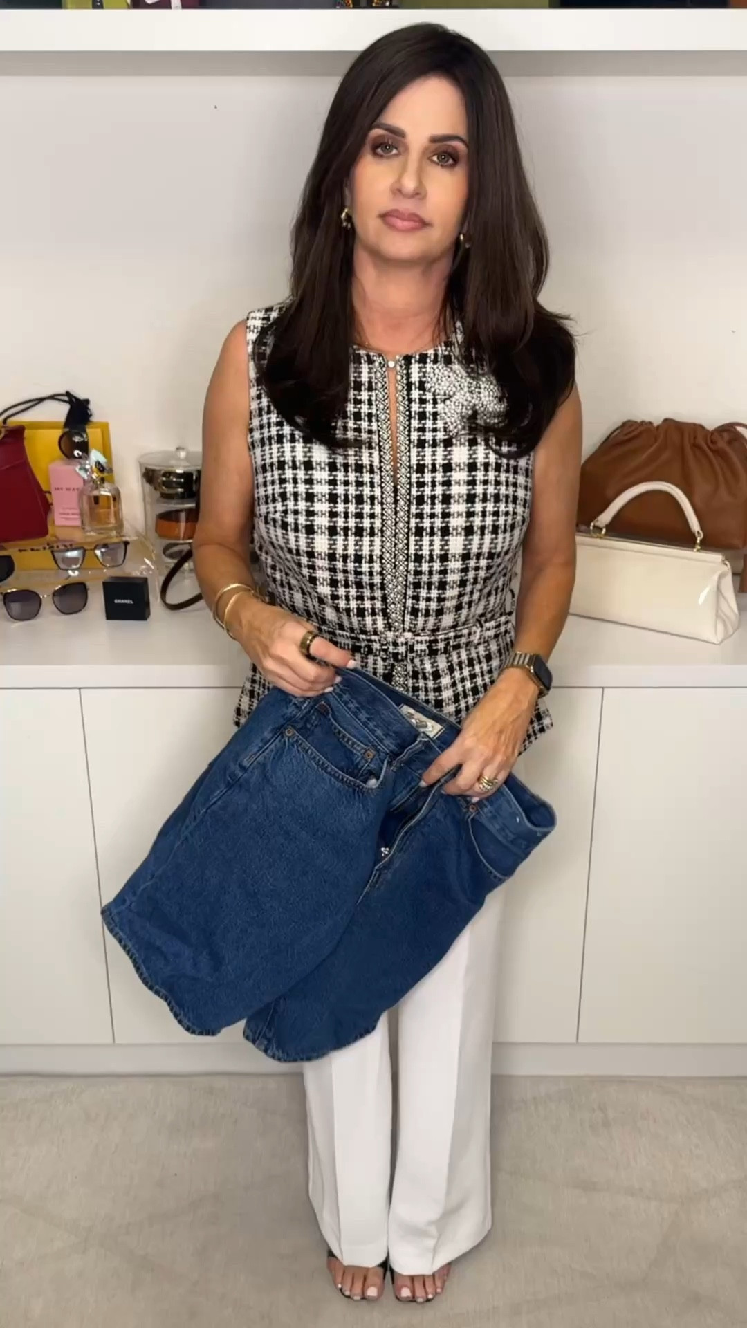 One way of wearing a tweed vest. This one has a beautiful touch of appliqué on it - pearls and a bow. Wearing a 4, pants are and a 0p. This is just a way to dress up the tweed vest for summer . #tweedvest , #howtoweartweed #daintywithdistressed 

#LTKSaleAlert #LTKgrwm #LTKOver40