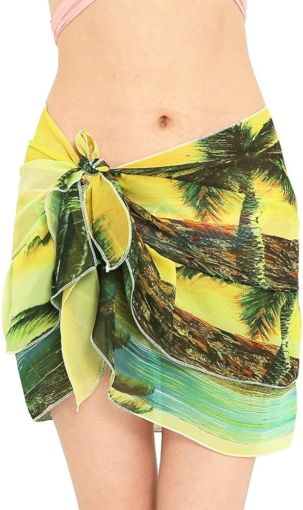 Ayliss Women Swimsuit Cover Up Short Chiffon Summer Beach Sarong Bikini Wrap Skirt Bathing Suit Scar | Amazon (US)