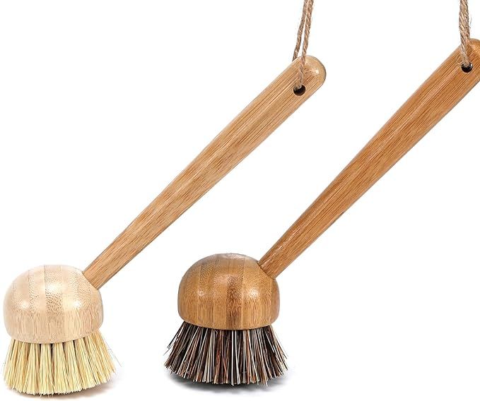 FOLI Dish Scrub Brushes Bamboo Handle Wooden Cleaning Scrubbers Brushes Stiff Bristles for Washin... | Amazon (US)