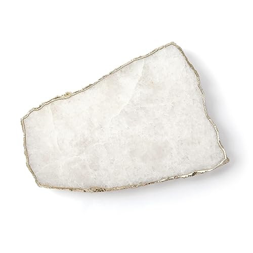 Serein Decor White Quartz Agate Cheese Board Platter Tray with Gold Plated Trims Rims and Edges A... | Amazon (US)