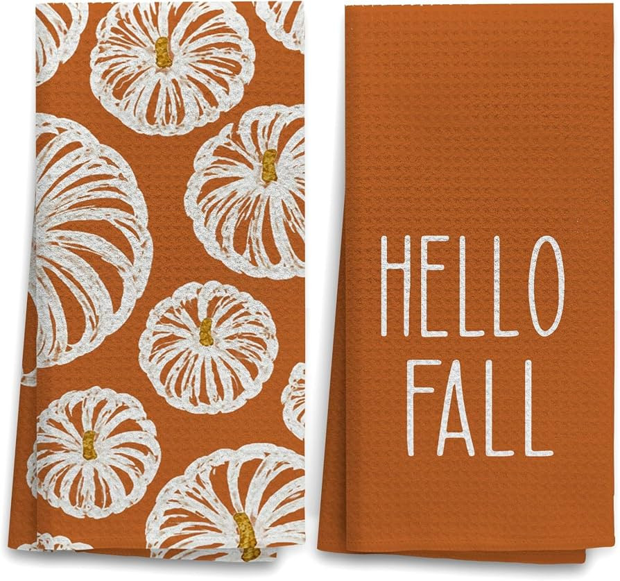 OHSUL Hello Fall White Pumpkin Kitchen Dish Towels Dishcloth 16x24 Set of 2 | Amazon (US)