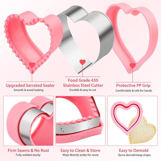 Heart Cookie Cutters Set,6 Pcs Uncrustables Maker Bread Cutters Heart Shapes DIY Cookie Cutters F... | Amazon (US)