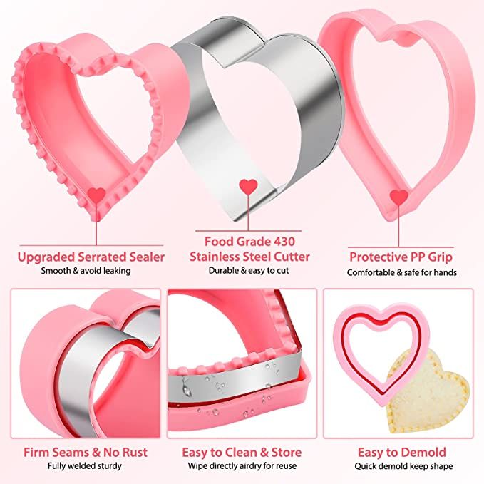 Heart Cookie Cutters Set,6 Pcs Uncrustables Maker Bread Cutters Heart Shapes DIY Cookie Cutters F... | Amazon (US)