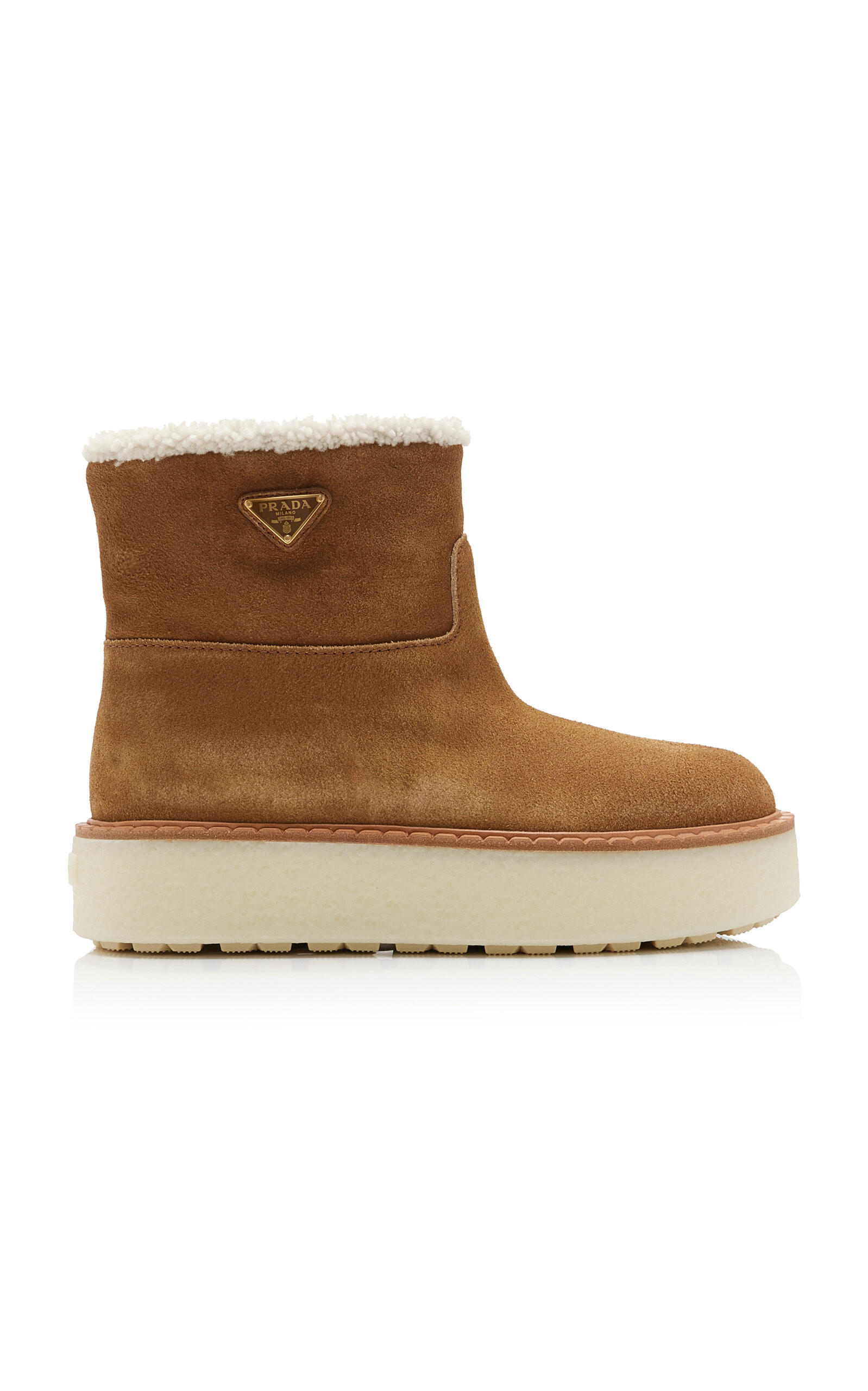 Prada - Evolve Shearling-Lined Suede Ankle Boots - Brown - IT 39.5 - Moda Operandi | Moda Operandi (Global)