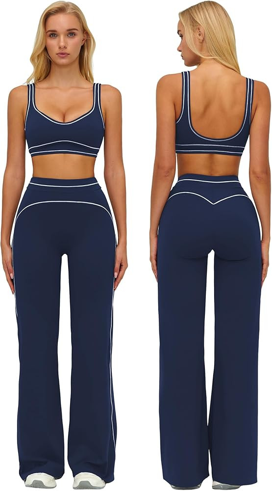 ABOCIW Two Piece Workout Sets for Women Racerback Tank Top Matching High Waist Wide Leg Yoga Pant... | Amazon (US)