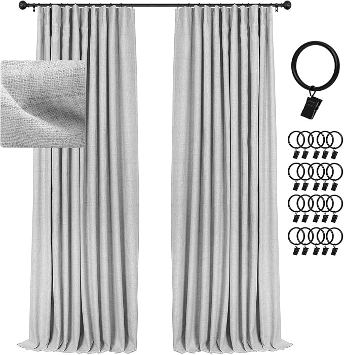 INOVADAY 100% Blackout Curtains for Bedroom, Black Out Curtains 84 Inch Long, Clip Rings Linen Bl... | Amazon (US)