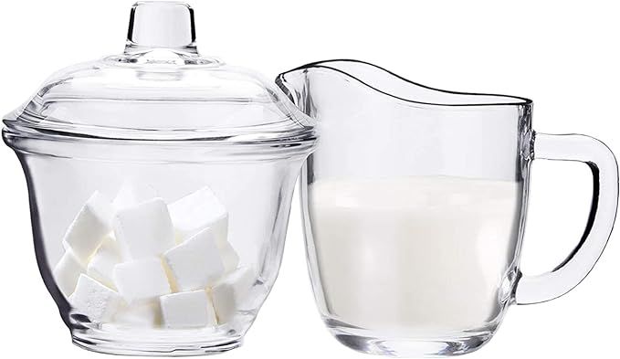 Nicunom Glass Sugar and Creamer Set for Coffee and Tea, Clear Cream Pitcher and Sugar Bowl with L... | Amazon (US)