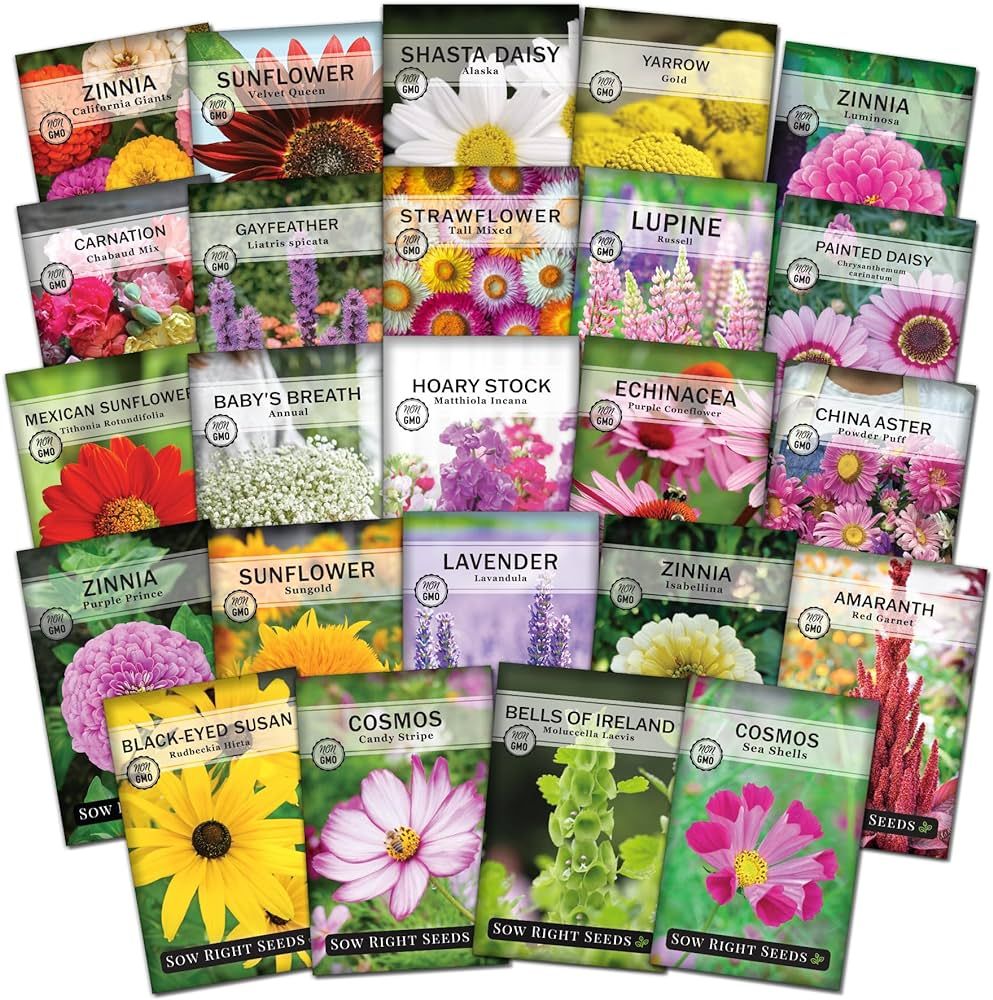 Sow Right Seeds - Large Flower Farm Seed Collection for Planting - Zinnias, Sunflowers, Daisies, ... | Amazon (US)