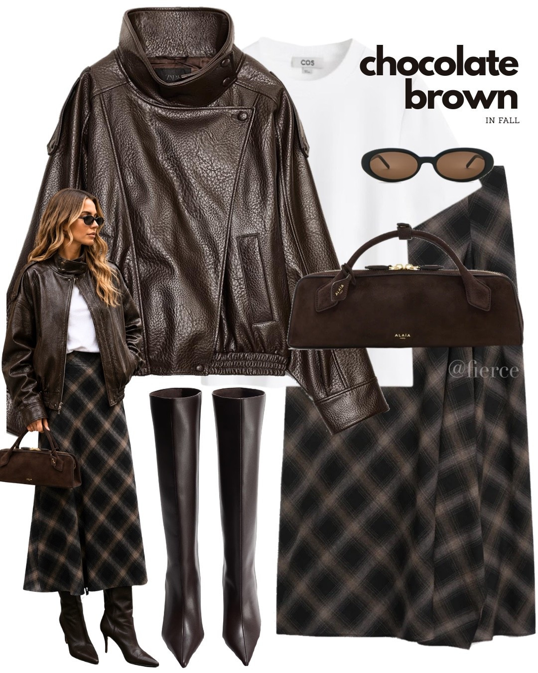 Leather jacket check skirt knee high boots suede east-west bag chocolate brown

#LTKuk #LTKautumn #LTKeurope