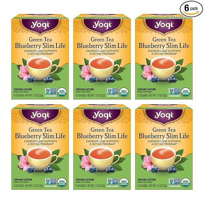 Yogi Tea - Green Tea Blueberry Slim Life (6 Pack) - Contains Caffeine - 96 Organic Tea Bags | Amazon (US)